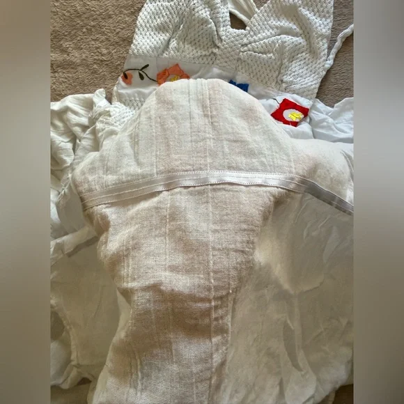 White Halter Dress with Multicolor Floral Embroidery - Picture 3 of 7